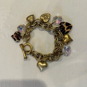 Betsey Johnson Gold Heart and Leopard Charm Bracelet